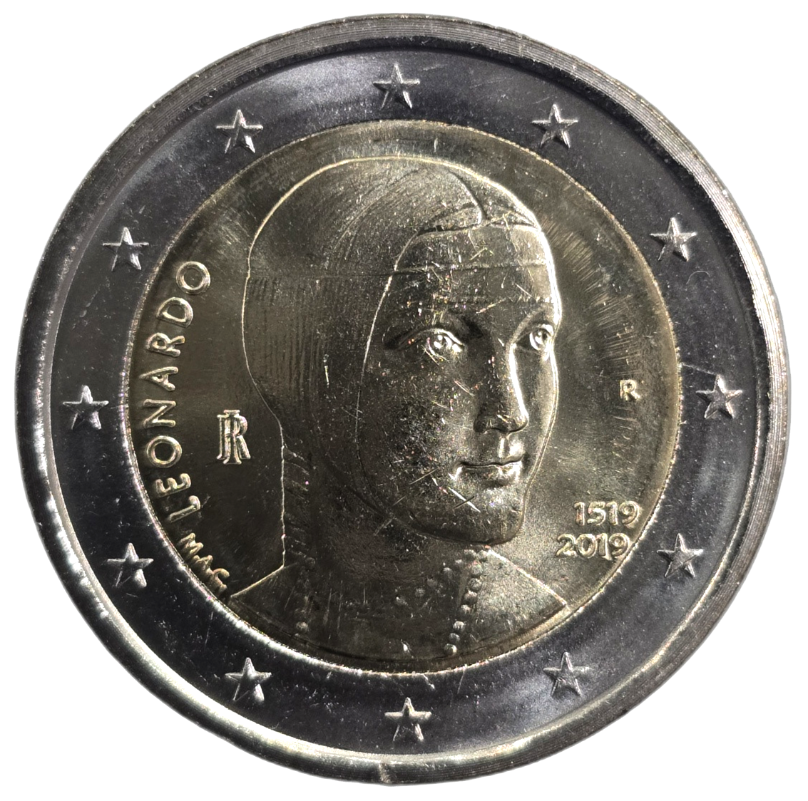 2 euros conmemorativa 500º Aniversario de la muerte de Leonardo da Vinci
